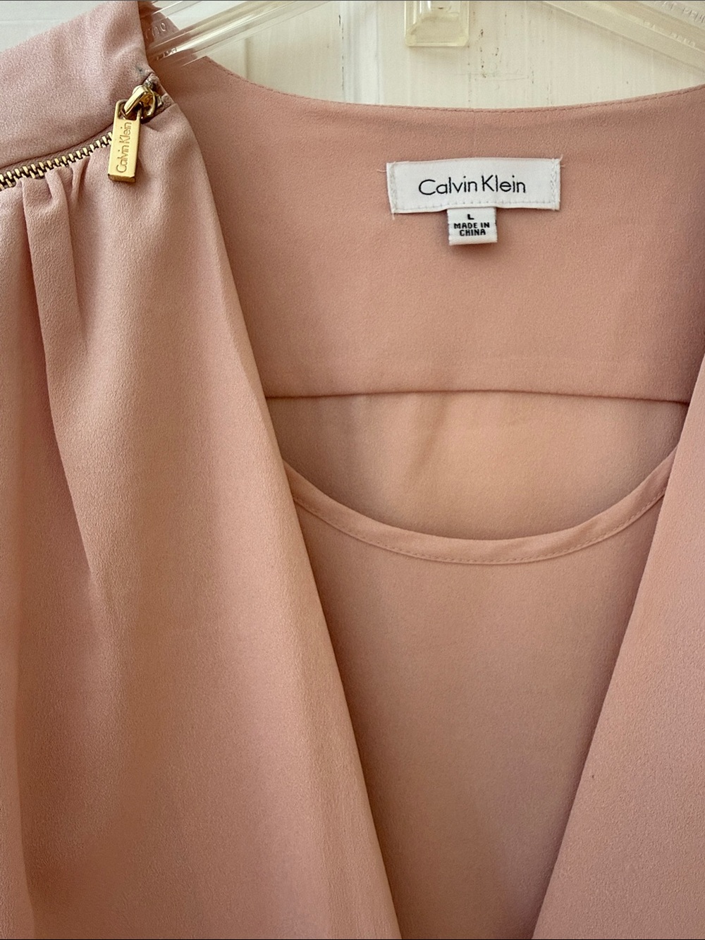 Calvin Klein Blush Pink Faux-Wrap Blouse with Zip Accents - Picture 2 of 3
